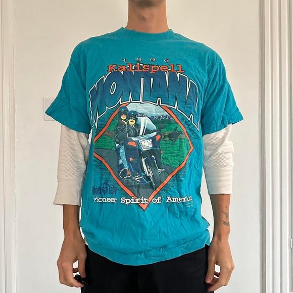 Vintage 90s Kalispell Montana Motorcycle Graphic Tee Shirt - Picture 6 of 8